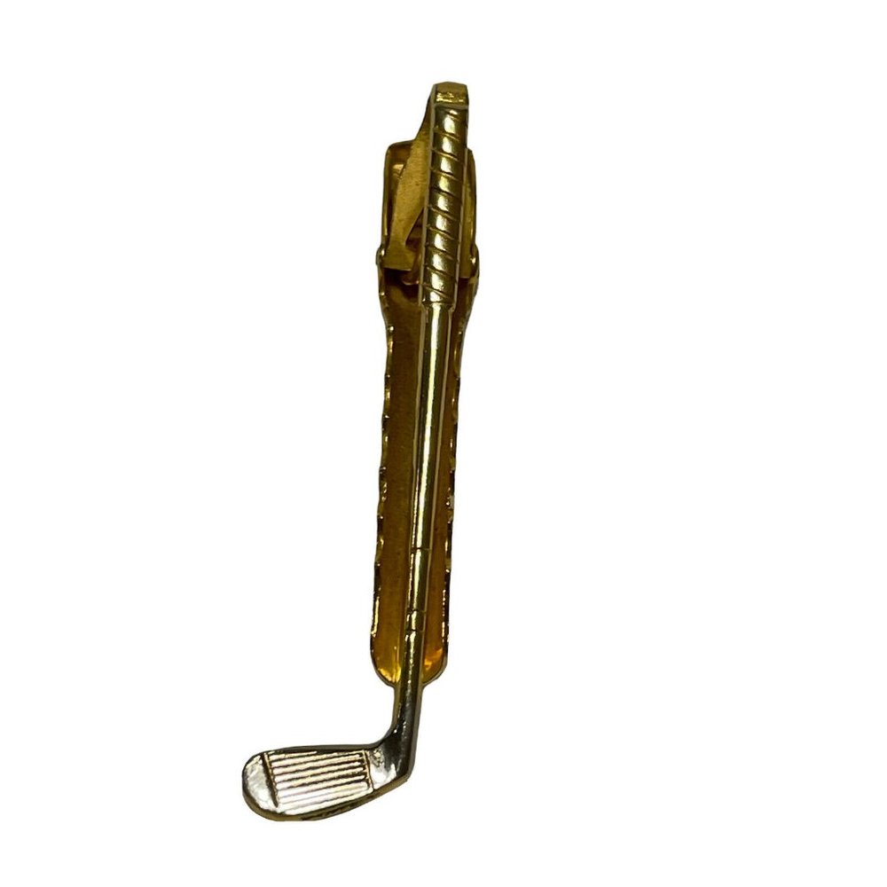 Vintage Goldtone Golf Club Golfer Men's Tie Clip Bar Tack